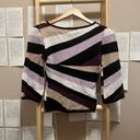 Mixit Purple, Black, Tan, and White Striped Half Sleeve Blouse Made in Korea Photo 1