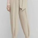 EXPRESS Flowy Dress Pants High Waisted Ankle Pants Tie Waist Pleated Beige size 6 Photo 1