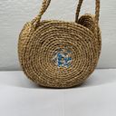 Vintage Blue  White Swirl Boho Round Straw Raffia Bag Hand Woven Shoulder Purse Photo 3