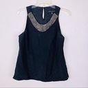 Carmen Marc Valvo  Silk Beaded Sleeveless Blouse Bib Black Size 10 Photo 1