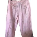 Saint Tropez West  Women Linen Crop Pants Palm Tree Print Size 16 Pink Beachy Photo 2