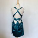 B Darlin Teal Satin Open Strappy Back Cocktail Dress Photo 3