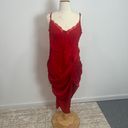 Pretty Little Thing Red Strappy Satin Gathered Midi Dress in Red Photo 4