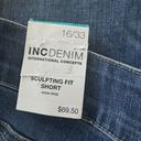 INC  SZ 16/33 Sculpting Fit Bermuda Jean Shorts Zip-Fly Whiskered Stretch No-Gap Photo 3