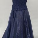 Vintage Y2k Gown Fit & Flare Halter Neck Embroidered Sequins Maxi Navy Blue XS Photo 4