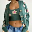 Daisy Bailey Rose Green Pink & Pale Yellow  Floral Cropped Cardigan Sweater - S Photo 0