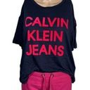 Calvin Klein  Jeans Womens T Shirt Top Relaxed Fit Logo Navy Blue Pink Small Photo 0