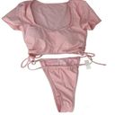 Cabana Del Sol  Swimsuit Bikini Pink String Short Sleeves Small New Photo 0