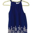 Loft  Navy Blue Embroidered Sleeveless Blouse Sz M Photo 0