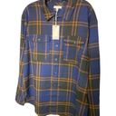 Good American NWT  Button Down Shirt LARGE Blue Rinse Plaid Relaxed Long Sleeve Photo 0