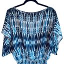 Cynthia Steffe  Ikat Sheer Blue & White Patterned Top with Metallic Gold Thread Photo 2