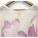 Chico's Chico’s 4 Womens XXL Linen Blend Sweater Floral V-Neck Cream Purple Knit Spring Photo 3