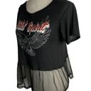 Vintage Y2K Wild Spirit Cropped Top S Black Sheer Ruffle Short Sleeves Eagle Photo 2