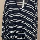 Chico's Zenergy Chico’s Rebekah Fringe Navy Striped Poncho Size Large XL - NWT Photo 3