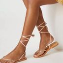 Pilcro NWOT  Anthropologie Tie Up Gold Leather Thong Sandals Photo 0