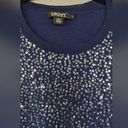 DKNY  Navy Silk and Cashmere Embellished Sequin Holiday Winter Sweatshirt, Small Photo 1