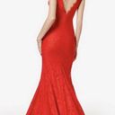 Betsy and Adam  Red Lace Mermaid Formal Maxi Dress Gown Sexy Romantic Feminine Photo 12