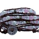 Victoria Emerson  Brown Leather Wrap Bracelet With Pink Pearls Photo 0