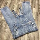 Divided  by H&M Straight Leg Light Wash Blue Denim Bib Overall Jeans Distressed 4 Photo 1