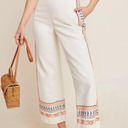 Anthropologie  Wide Leg Boho Embroidered Linen Pants with Pockets White 0 Photo 2