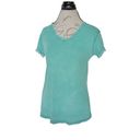 Edge Womens Blouse Sz 4 Green Frayed  V Neckline Sleeve Made in Italy  Bohemian Photo 2