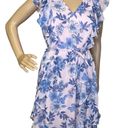 Tommy Hilfiger Flutter Sleeve V-Neck Floral Chiffon Fit Flare Dress Pink Blue 8 Photo 0