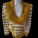 Fossil  size medium gold colored horizontal striped sweater chunky V-neck Photo 1