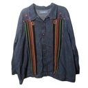 Vintage Y2K Liz & Me Jean Jacket Multicolor Embroidery Tapestry Southwestern 2X Photo 0