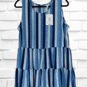 LuLaRoe Women’s Medium Eliana Tiered Tank Top • Blue Vertical Stripes Sleeveless Photo 0