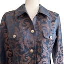 J.Jill  Jacket Top Blue Brown Scroll Linen Silk Blend Lightweight Jacket Size 4 Photo 2