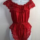 One Piece Vintage 70s 80s Teddy  Red Lace Satin Romper Lingerie High Cut Booty M Photo 1