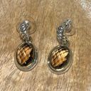 David Yurman  Sterling Silver & 18K Gold Oval Smokey Quartz Drop Dangle Earrings Photo 1