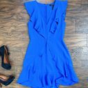 BCBGMAXAZRIA  • Eleeza Ruffled Mini Dress criss cross flutter Larkspur Blue Tyrah Photo 2