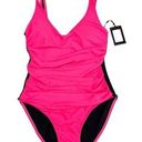 DKNY  NEON PINK Ruched Mesh-Contrast One-Piece Swimsuit 4 NWT $98 Photo 0