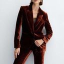Mango  Womens Velvet Suit Blazer Button Front Lapel-Collar Welt Pockets Brown M Photo 0