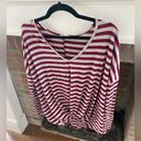 White Birch  Medium V Neck Top Front Twist Burgundy and Grey Relaxed fit Photo 1