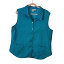 Coldwater Creek  Women’s Quilted Vest Large Teal Full Button Up Pockets READ Photo 0