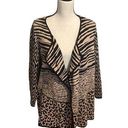 kim rogers  Animal Print Cotton Open Front Cardigan Sweater Tan Black 1X Plus Photo 0