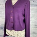 Talbots  Rib Knit Crop Button Front Cardigan Women Sp Purple Long Sleeve Cotton Photo 3