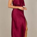 Petal and Pup  Vienna Strapless Berry Satin Ruffle Side Slit Midi Dress L Photo 10