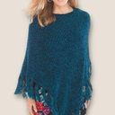 Chico's Chico’s Chenille Fringe Poncho Turquoise One Size Photo 0