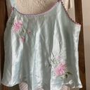 Oscar de la Renta pink label floral embroidered baby blue statin tank top Photo 2