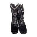 Justin  Western Cowgirl Boots Black Leather Rhinestones Embroidery 8B Square toe Photo 2