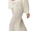 Women Y2K 2 Piece Outfits Set Oversized Sheer Long Sleeve Button Up Shirt High Waist Wide Leg Pants Summer Streetwear White Size XL Photo 1