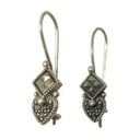 Onyx Vintage Marcasite  Heart Dangle Earrings Sterling Silver 925 Hook Earwire Photo 0