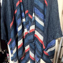 BCBGMAXAZRIA New BCBG Maxazria Poncho Ruana Sweater Navy Blue Teal striped One size NWT Photo 1