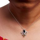 Onyx NIB .925 Silver Marquise  & Citrine & Diamond Fleur De Lis Pendant Necklace Photo 1