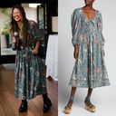 Ulla Johnson  Kemala Floral Poplin Midi Dress Malachite Prairie Size 6 Blue Green Photo 1