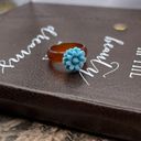 Daisy Baby Blue  Floral Brown Agate Bohemian Size 7 Ring Photo 8