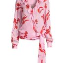 Revolve NWT Parker Pasha Ruffle Blouse Pink Red Floral Wrap Ruffle Silk  Top Photo 7